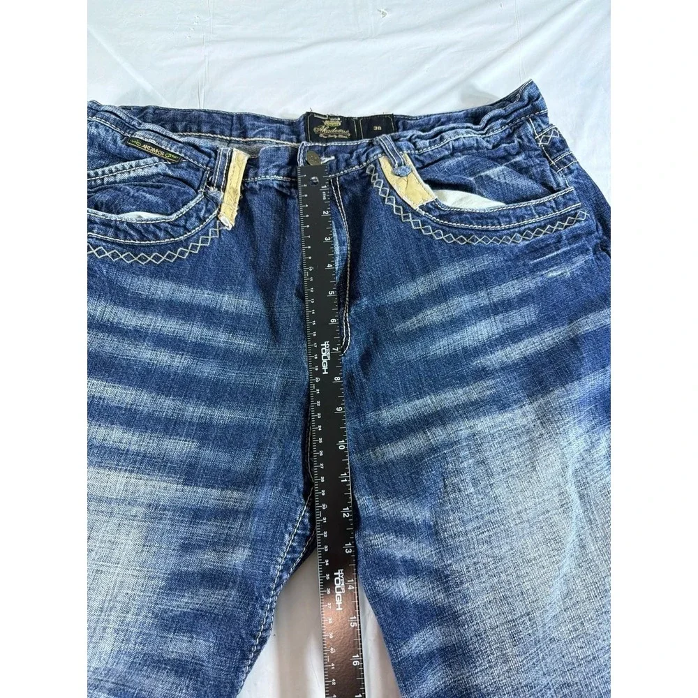 Akademiks Mens Denim Shorts‎ 38 Blue Embroidered Leather Trim Y2K Baggy Hip Hop